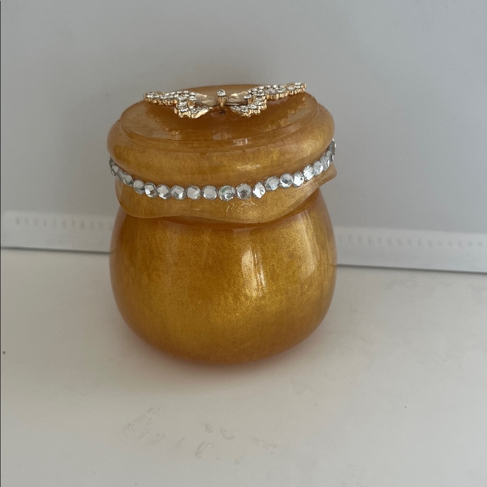 Gold Decorative Jar with Rhinestone Butterfly - Picture 2 of 3